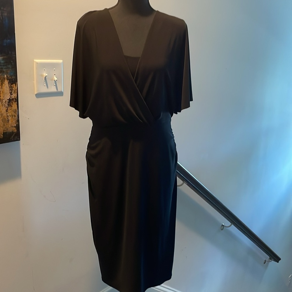 Evan Picone Dress Women Black Tie Size 10 Black Ruched Detail Body Flattering - Picture 9 of 13